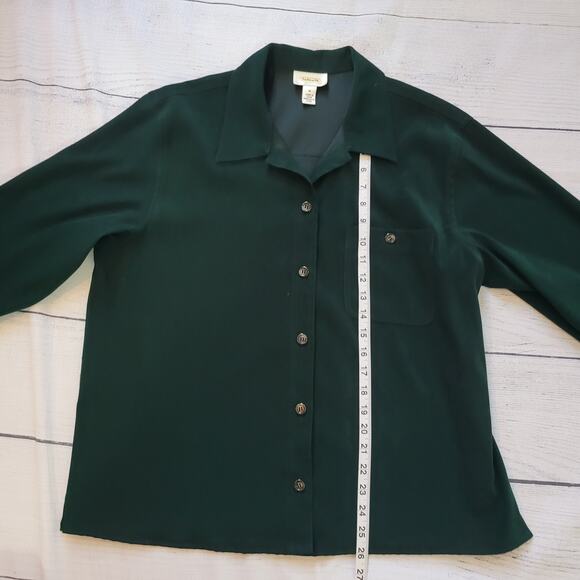 Talbots Size M Two Piece Skirt Set Velour Emerald Green Button Up Top Mature - Picture 6 of 14